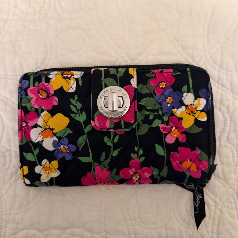 Vera Bradley Floral Wallet - Black with Pink and Yellow